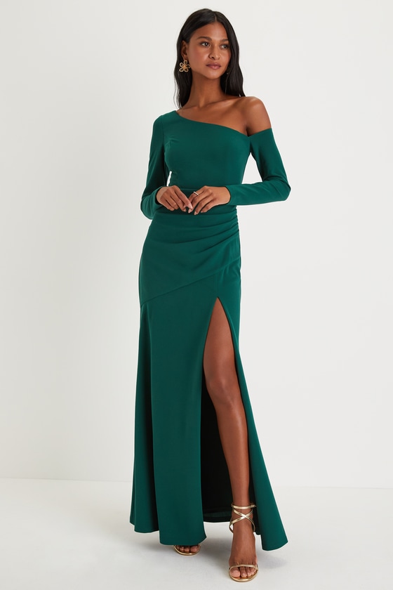 Emerald Green Duchess Satin High Slit Mermaid Dress, Reception Dress, Prom  Dress, One-shoulder Sleeveless Dress, Elegant Dress - Etsy